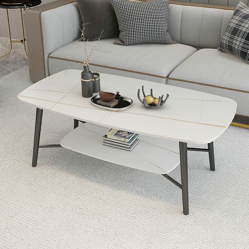 Rectangular Slate Top Coffee Table 4 Legs 1 Single Cocktail Table with Storage Shelf