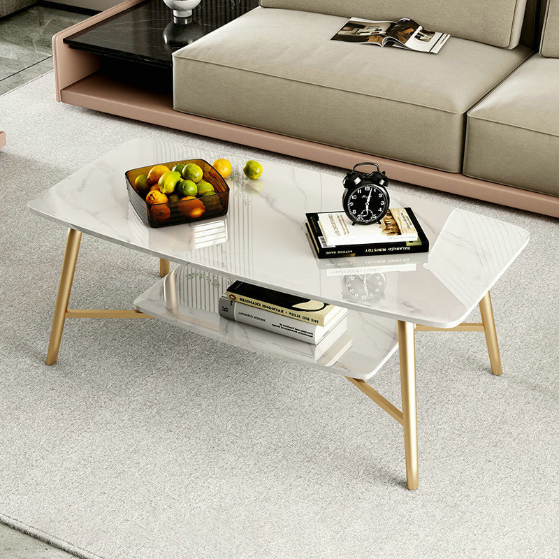 Rectangular Slate Top Coffee Table 4 Legs 1 Single Cocktail Table with Storage Shelf