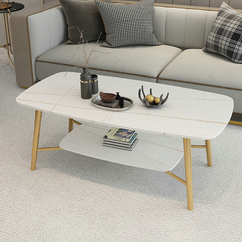 Rectangular Slate Top Coffee Table 4 Legs 1 Single Cocktail Table with Storage Shelf