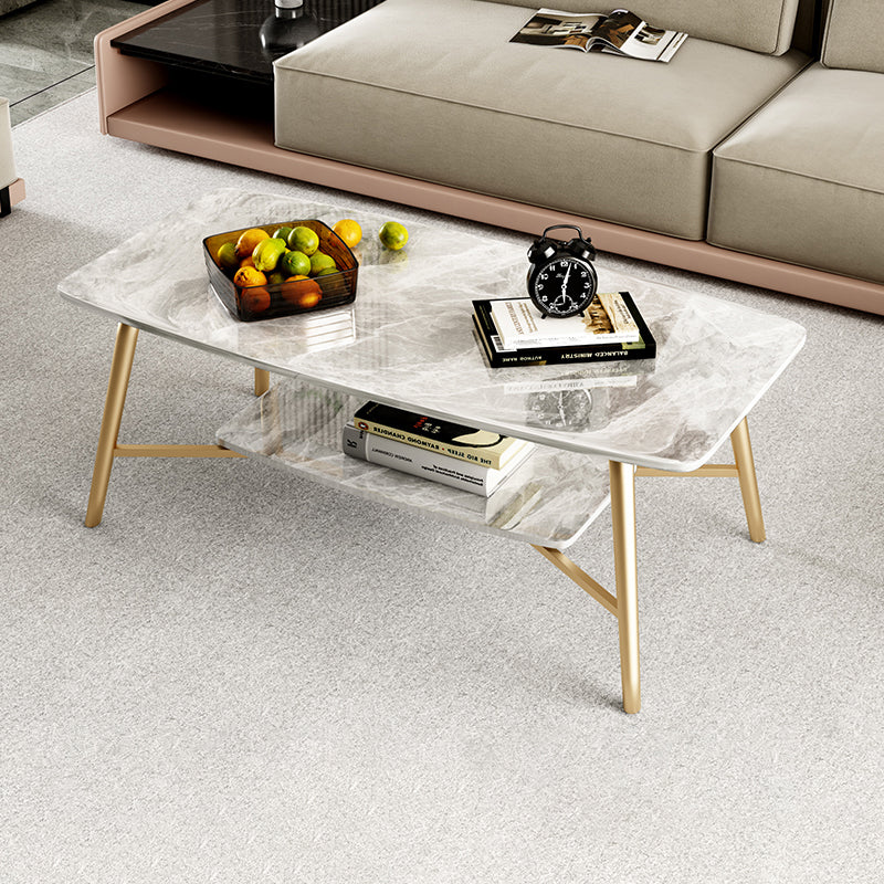 Rectangular Slate Top Coffee Table 4 Legs 1 Single Cocktail Table with Storage Shelf