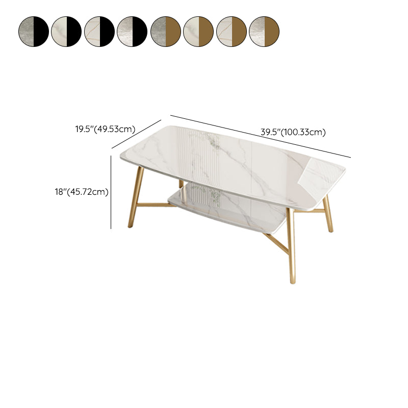 Rectangular Slate Top Coffee Table 4 Legs 1 Single Cocktail Table with Storage Shelf
