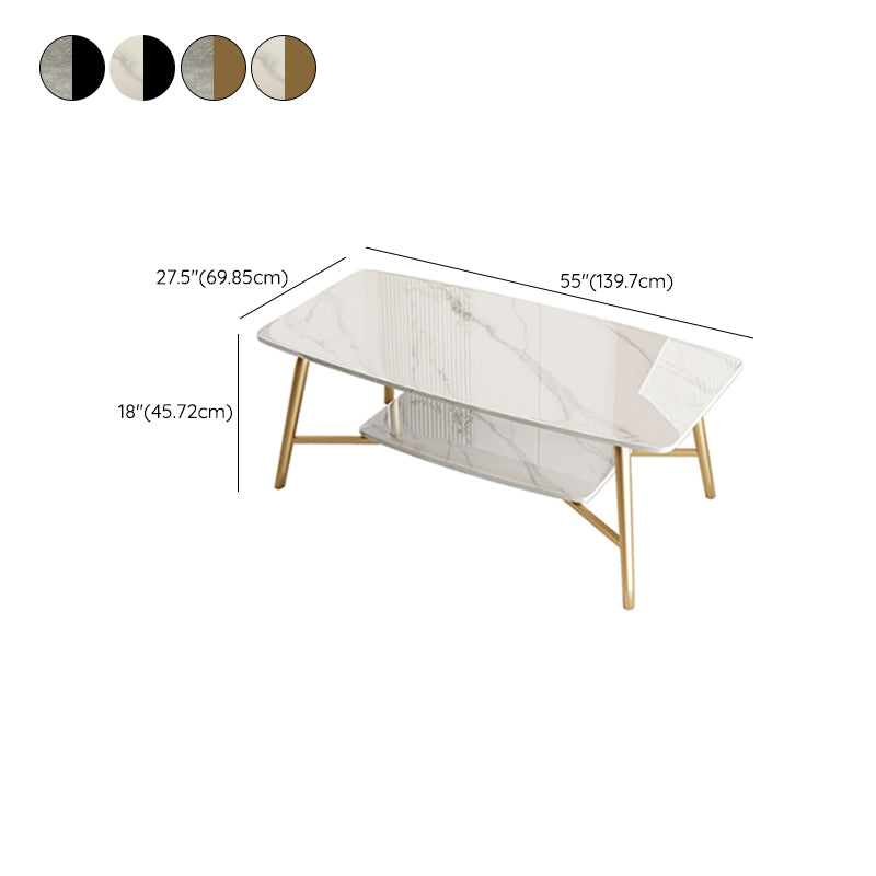 Rectangular Slate Top Coffee Table 4 Legs 1 Single Cocktail Table with Storage Shelf