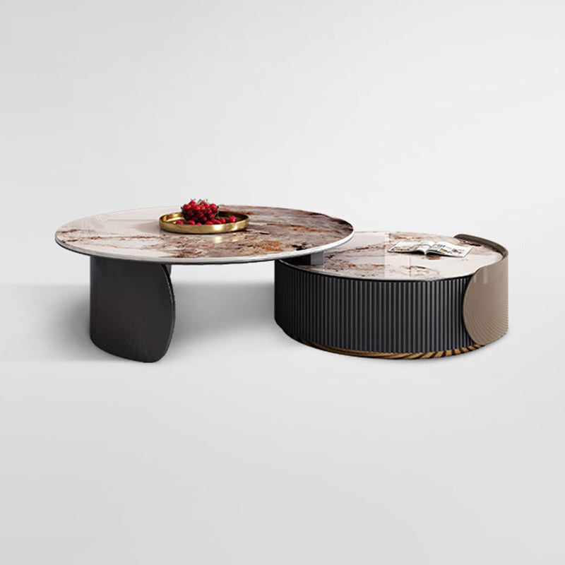 Round Coffee Table Slate Glam Nesting Coffee Table Set with Drawer