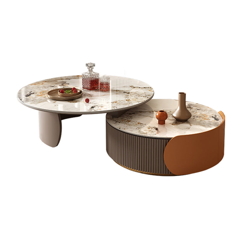Round Coffee Table Slate Glam Nesting Coffee Table Set with Drawer