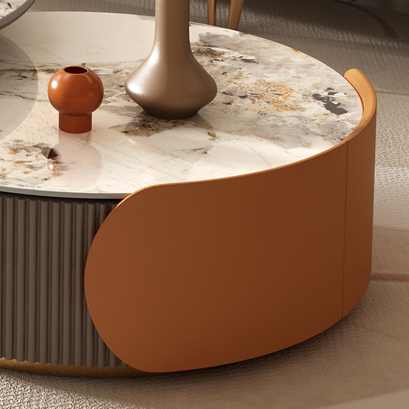 Round Coffee Table Slate Glam Nesting Coffee Table Set with Drawer