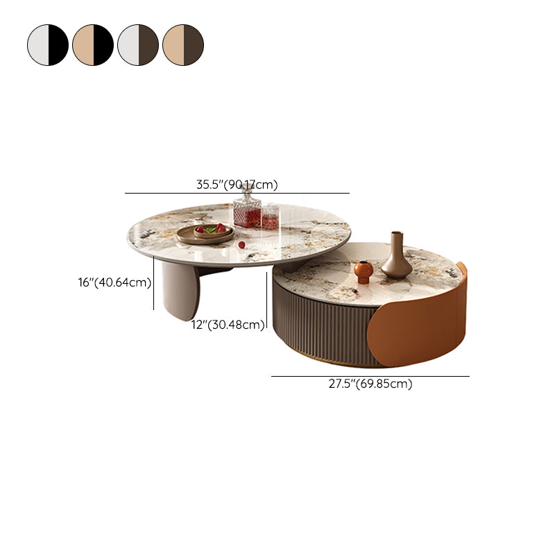 Round Coffee Table Slate Glam Nesting Coffee Table Set with Drawer