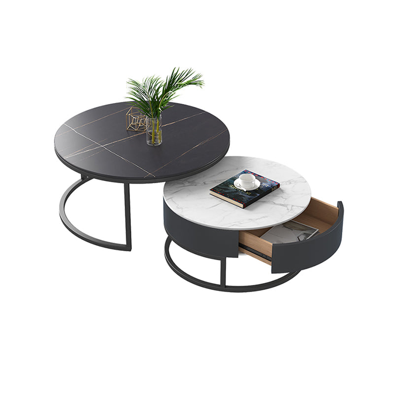 Round Nesting Coffee Table Set Frame Modern Coffee Table with Storage