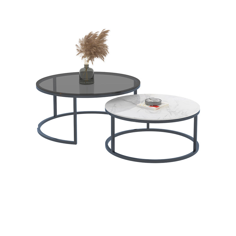 Round Nesting Coffee Table Set Frame Modern Coffee Table with Storage