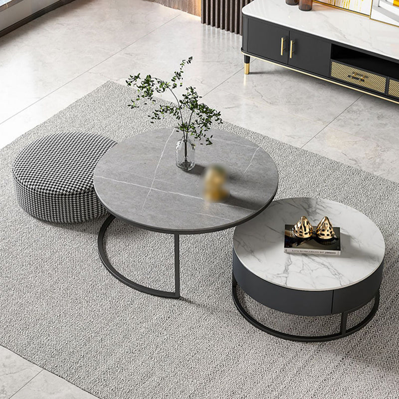 Round Nesting Coffee Table Set Frame Modern Coffee Table with Storage