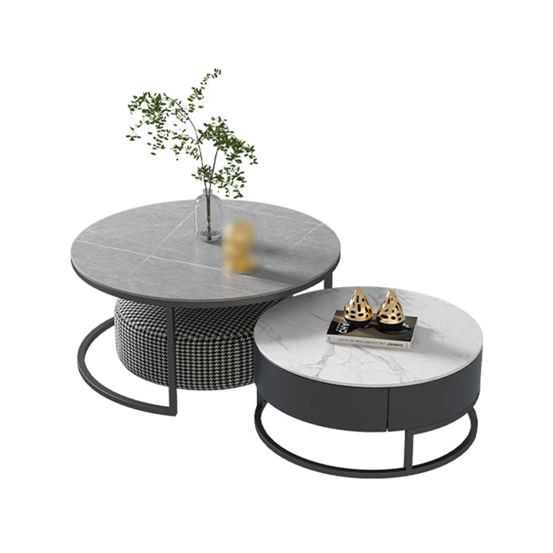Round Nesting Coffee Table Set Frame Modern Coffee Table with Storage