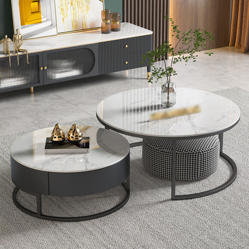 Round Nesting Coffee Table Set Frame Modern Coffee Table with Storage