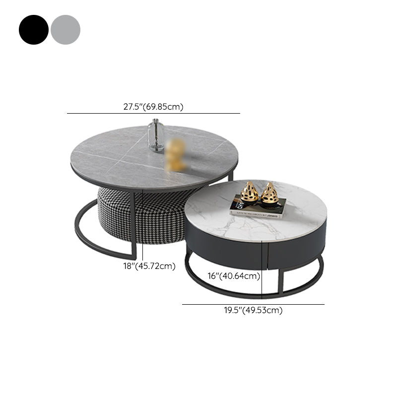 Round Nesting Coffee Table Set Frame Modern Coffee Table with Storage