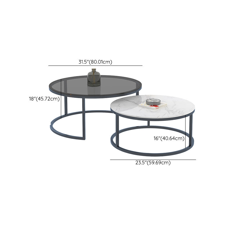 Round Nesting Coffee Table Set Frame Modern Coffee Table with Storage