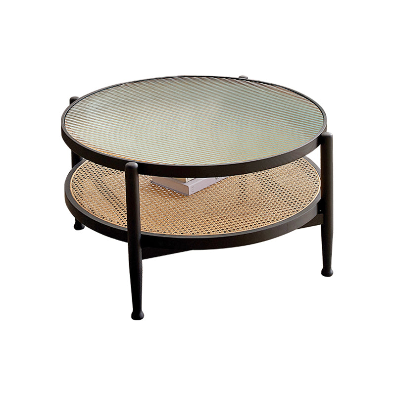 4 Legs Tropical Glass Coffee Table No Distressing Bunching Tables with Shelf