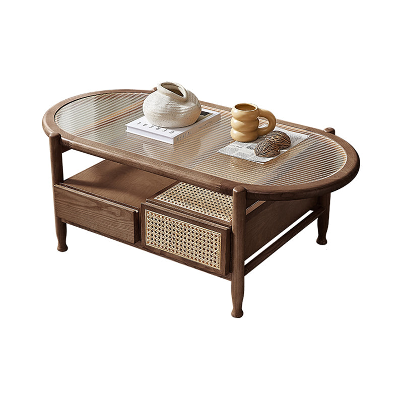 4 Legs Tropical Glass Coffee Table No Distressing Bunching Tables with Shelf