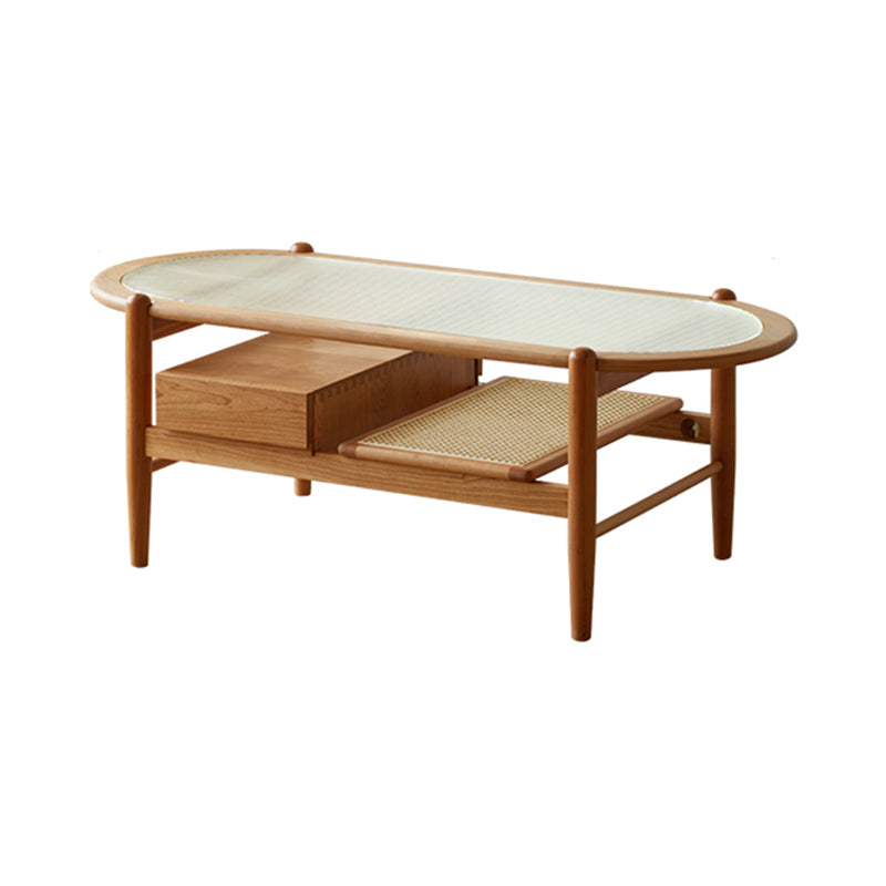 4 Legs Tropical Glass Coffee Table No Distressing Bunching Tables with Shelf