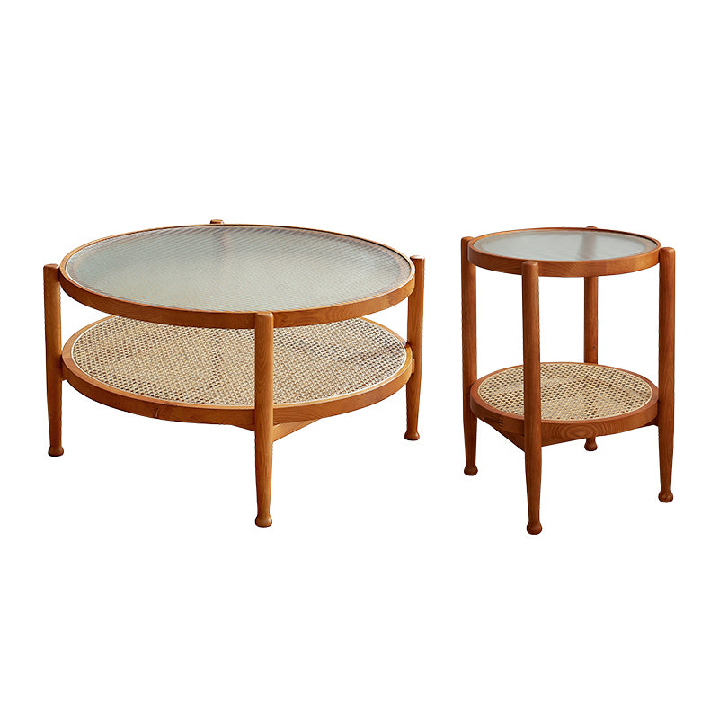 4 Legs Tropical Glass Coffee Table No Distressing Bunching Tables with Shelf