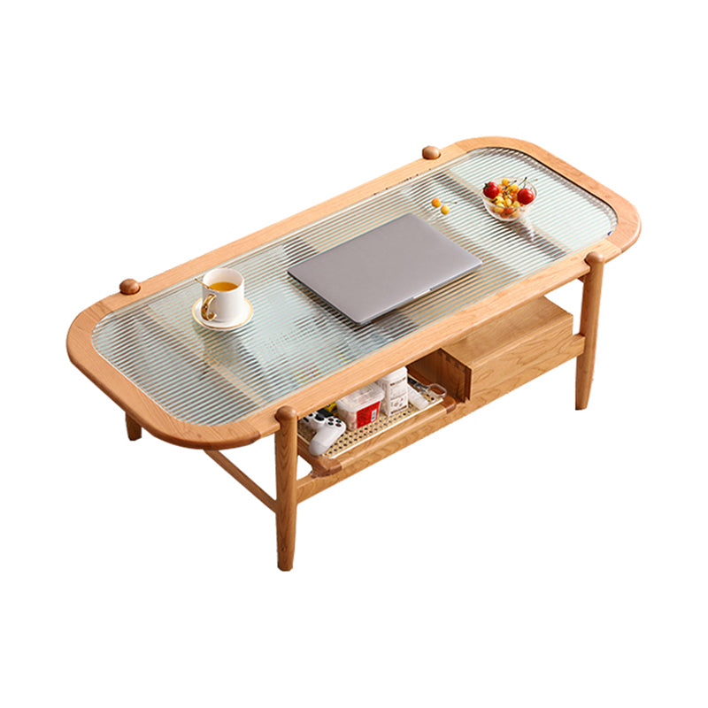 4 Legs Tropical Glass Coffee Table No Distressing Bunching Tables with Shelf