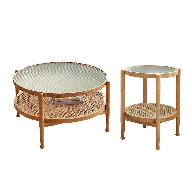 4 Legs Tropical Glass Coffee Table No Distressing Bunching Tables with Shelf