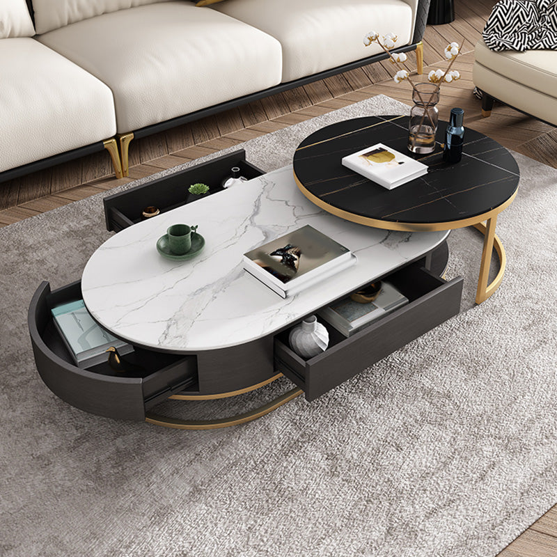 Frame Oval Coffee Table Glam Nesting Coffee Table Set with Drawer