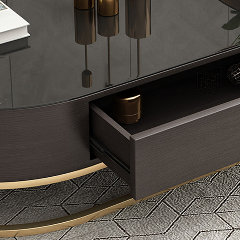 Frame Oval Coffee Table Glam Nesting Coffee Table Set with Drawer