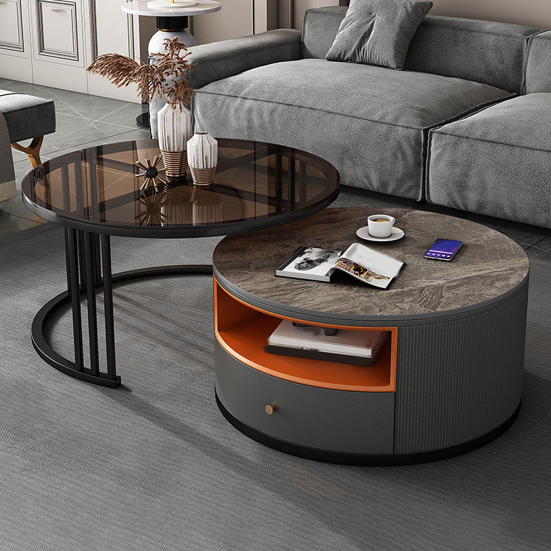 Round Coffee Table Set Frame Nesting Coffee Table Set with 2 Drawers