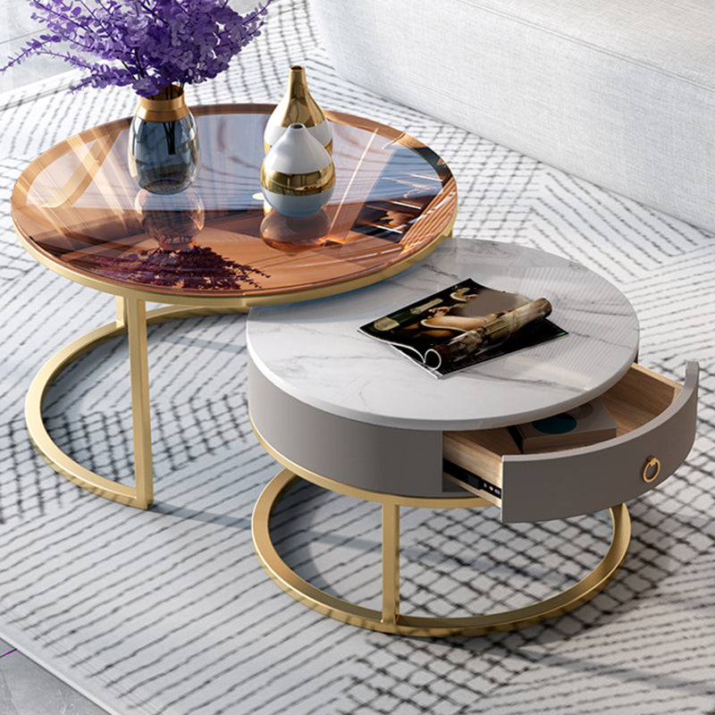No Distressing Round Coffee Table Frame Nesting Coffee Table Set with Drawer