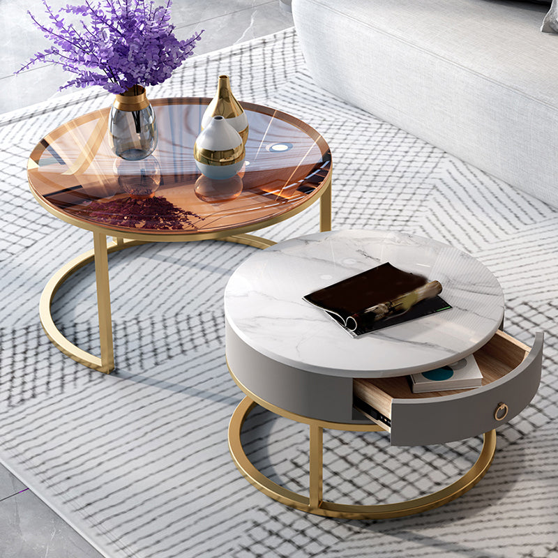 Round Nesting Coffee Table Set Round Frame Coffee Table with Drawer