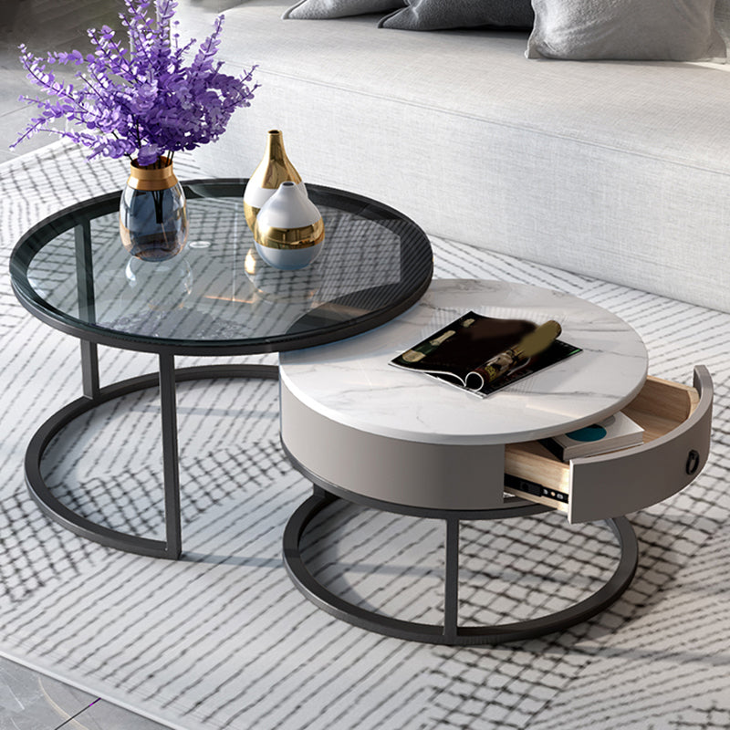 Round Nesting Coffee Table Set Round Frame Coffee Table with Drawer