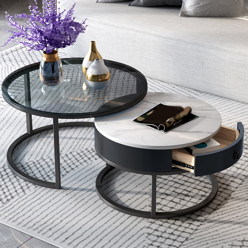 Round Nesting Coffee Table Set Round Frame Coffee Table with Drawer