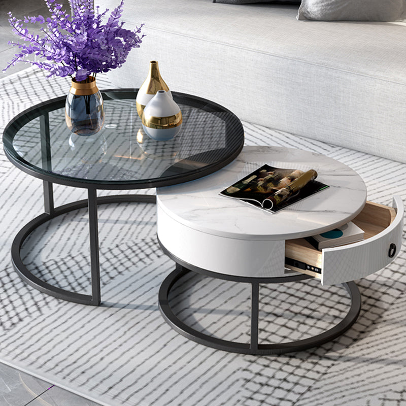 Round Nesting Coffee Table Set Round Frame Coffee Table with Drawer