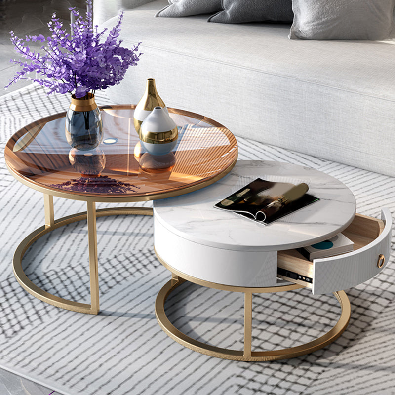 Round Nesting Coffee Table Set Round Frame Coffee Table with Drawer