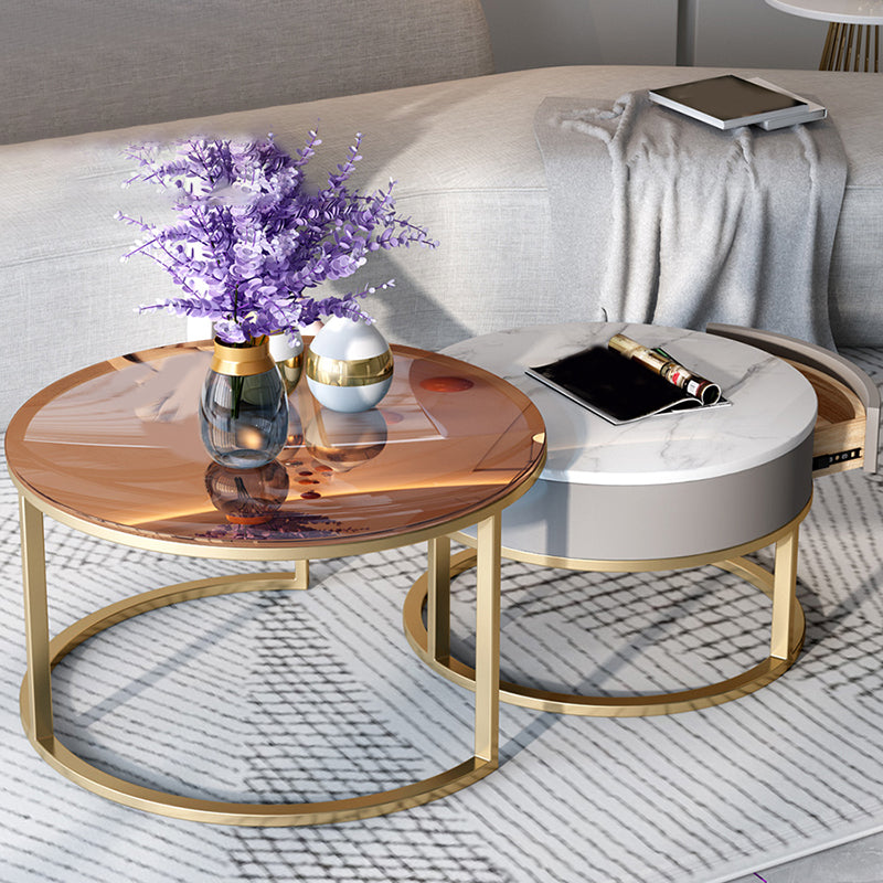 Round Nesting Coffee Table Set Round Frame Coffee Table with Drawer