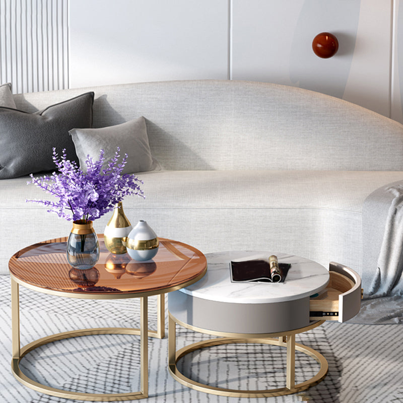 Round Nesting Coffee Table Set Round Frame Coffee Table with Drawer
