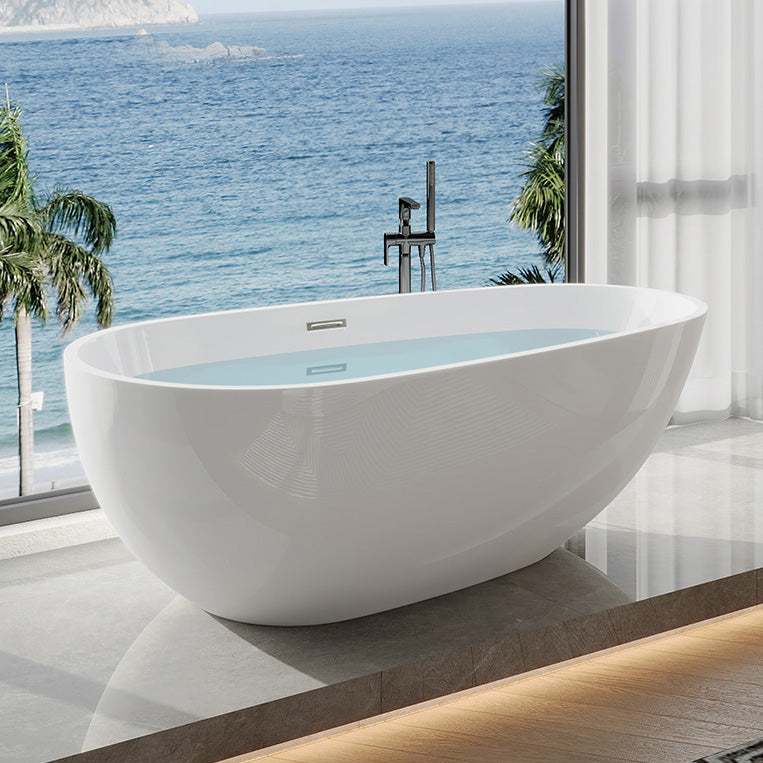 Acrylic Freestanding Bath Oval White Modern Back to Wall Bathtub