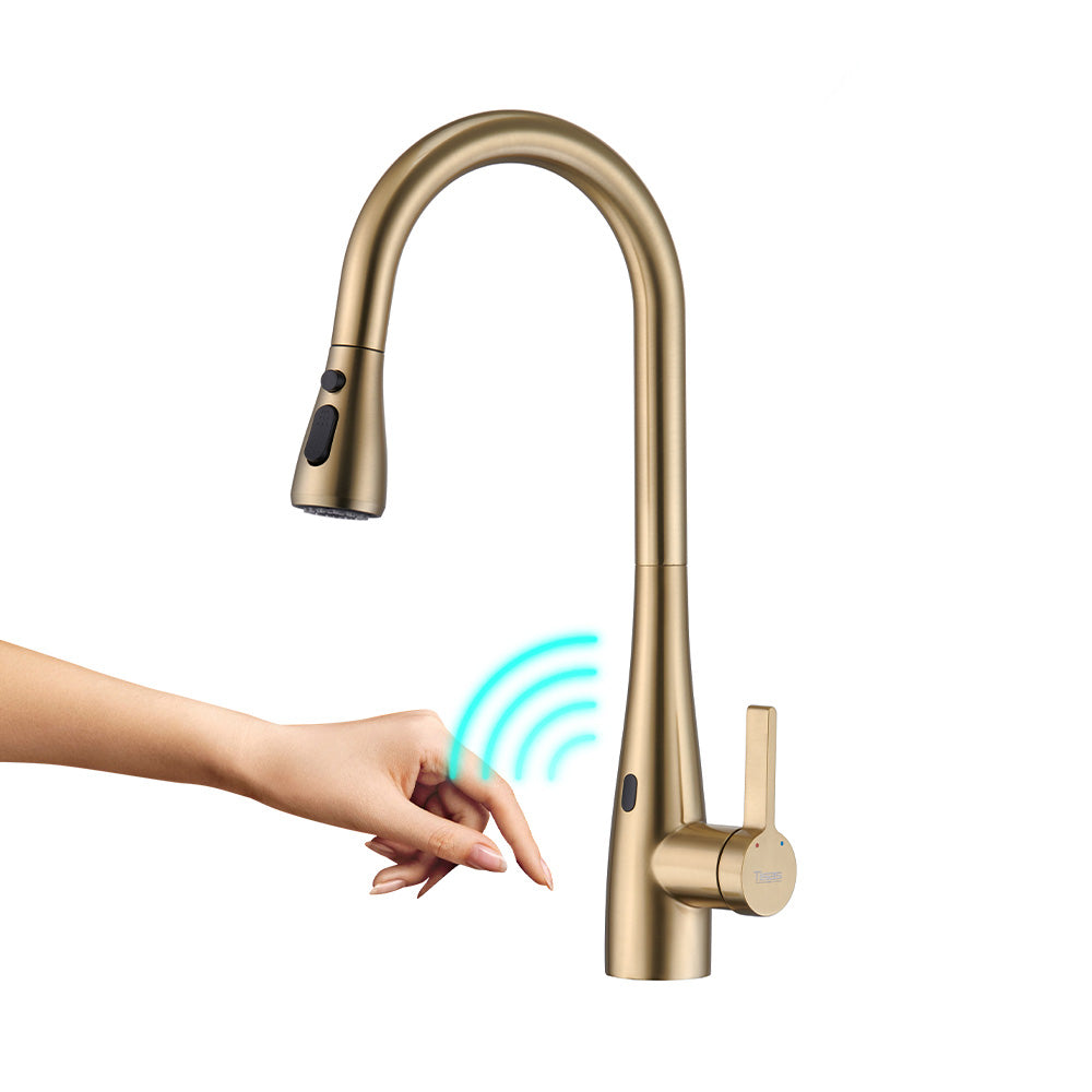 Modern Touchless Sensor Kitchen Sink Faucet Swivel Spout with Pull Out Sprayer