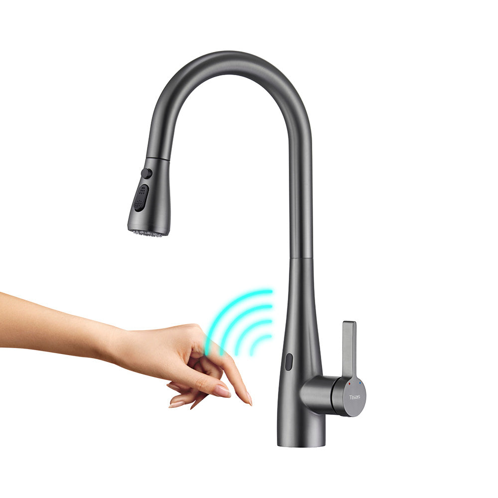 Modern Touchless Sensor Kitchen Sink Faucet Swivel Spout with Pull Out Sprayer
