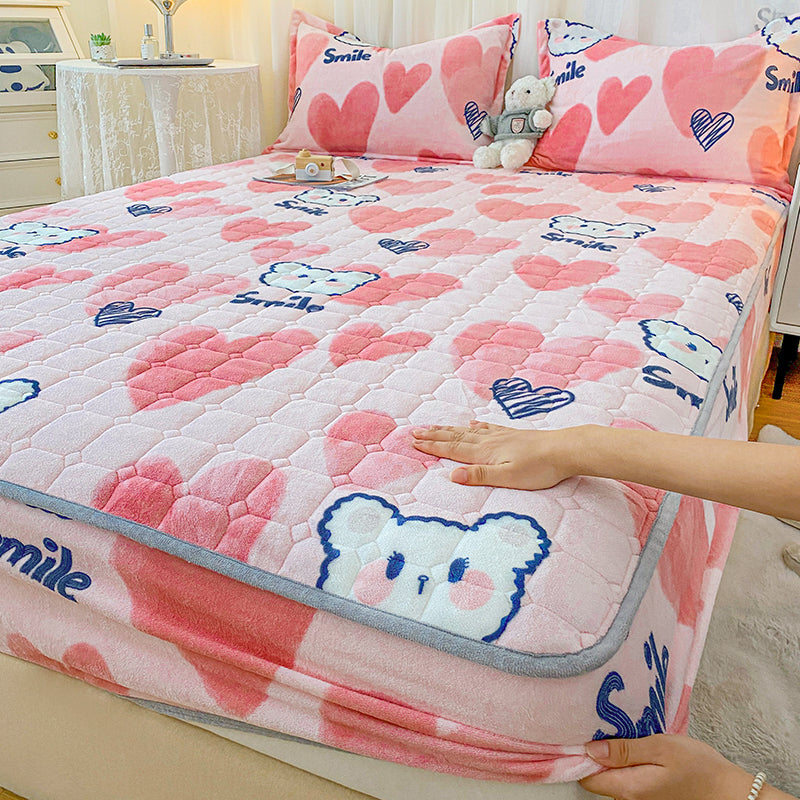 Modern Fitted Sheet Cartoon Print Wrinkle-Free Fade Resistant Flannel Fitted Sheet