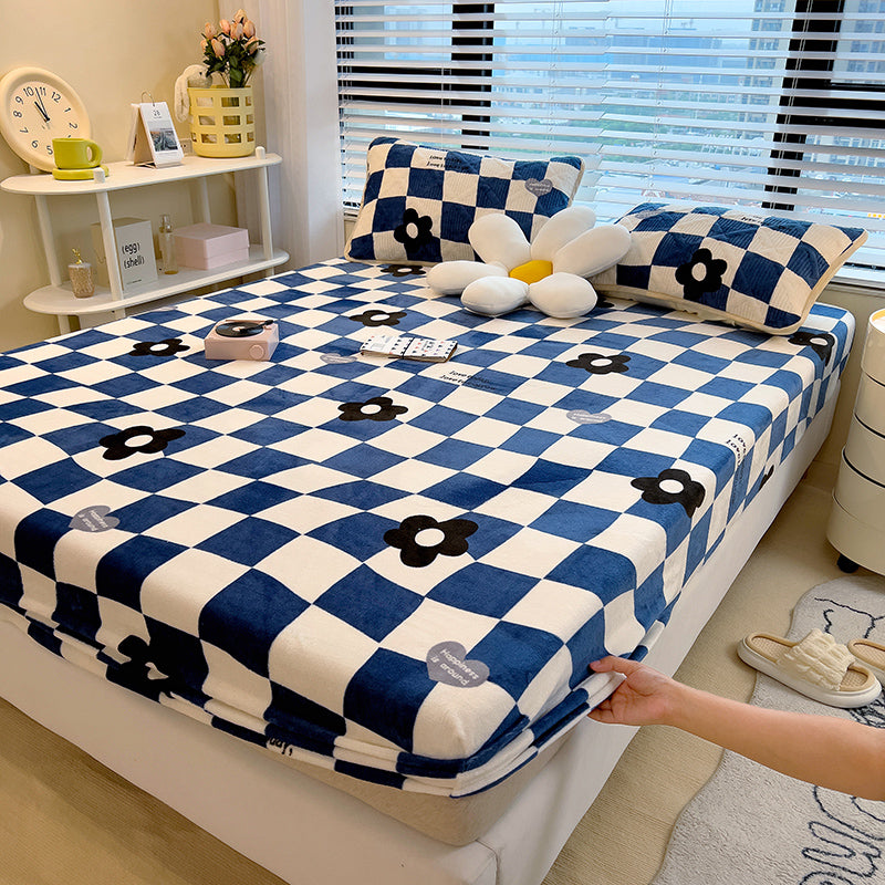 Fancy Fitted Sheet Floral Printed Fade Resistant Non-Pilling Flannel Fitted Sheet