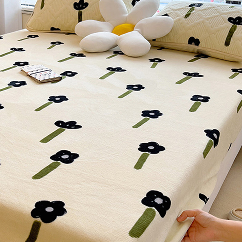 Fancy Fitted Sheet Floral Printed Fade Resistant Non-Pilling Flannel Fitted Sheet