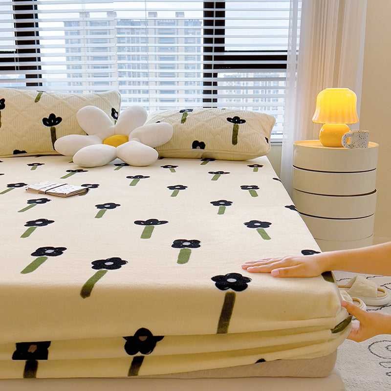 Fancy Fitted Sheet Floral Printed Fade Resistant Non-Pilling Flannel Fitted Sheet