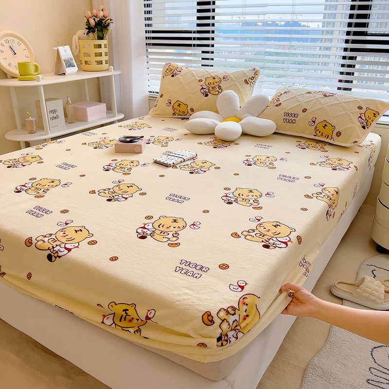 Fancy Fitted Sheet Floral Printed Fade Resistant Non-Pilling Flannel Fitted Sheet