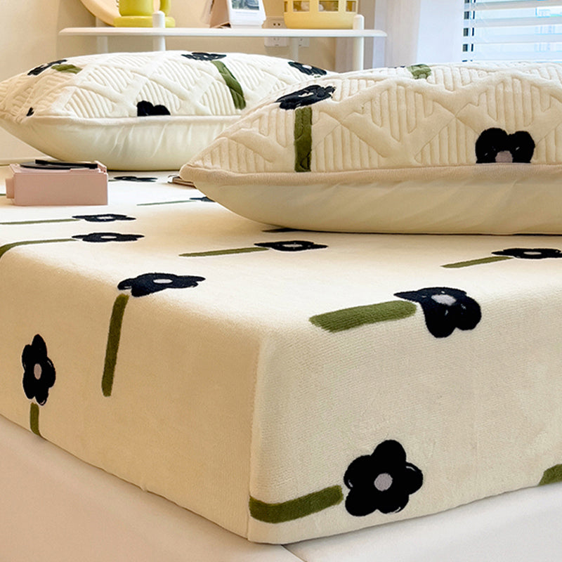 Fancy Fitted Sheet Floral Printed Fade Resistant Non-Pilling Flannel Fitted Sheet
