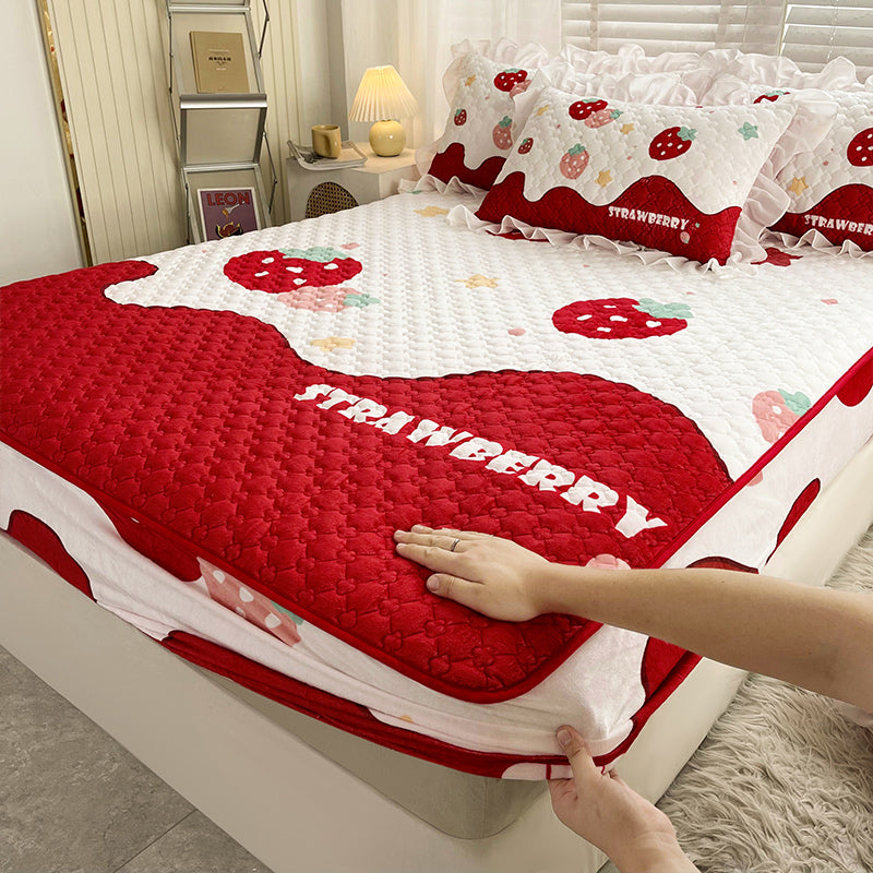 Fancy Fitted Sheet Cartoon Pattern Fade Resistant Non-Pilling Flannel Fitted Sheet