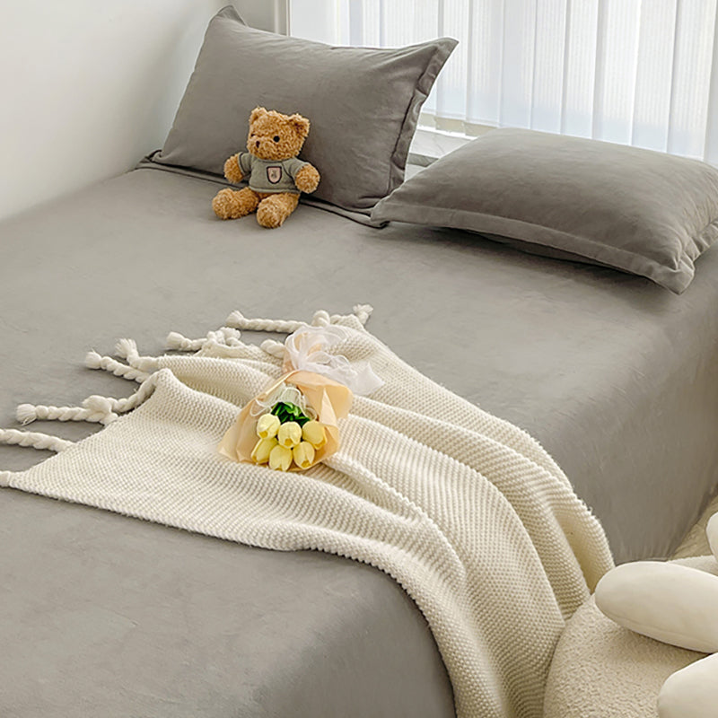 Solid Color Bed Sheet Set 100 Cotton Flannel Ultra Soft Bed Sheet Set