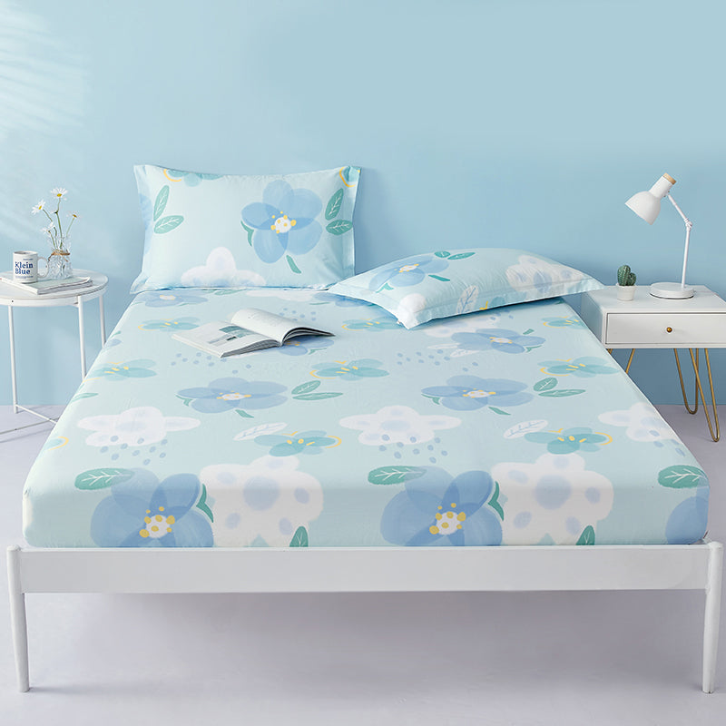 Trendy Fitted Sheet Floral Printed Breathable Cotton Non-Pilling Fitted Sheet