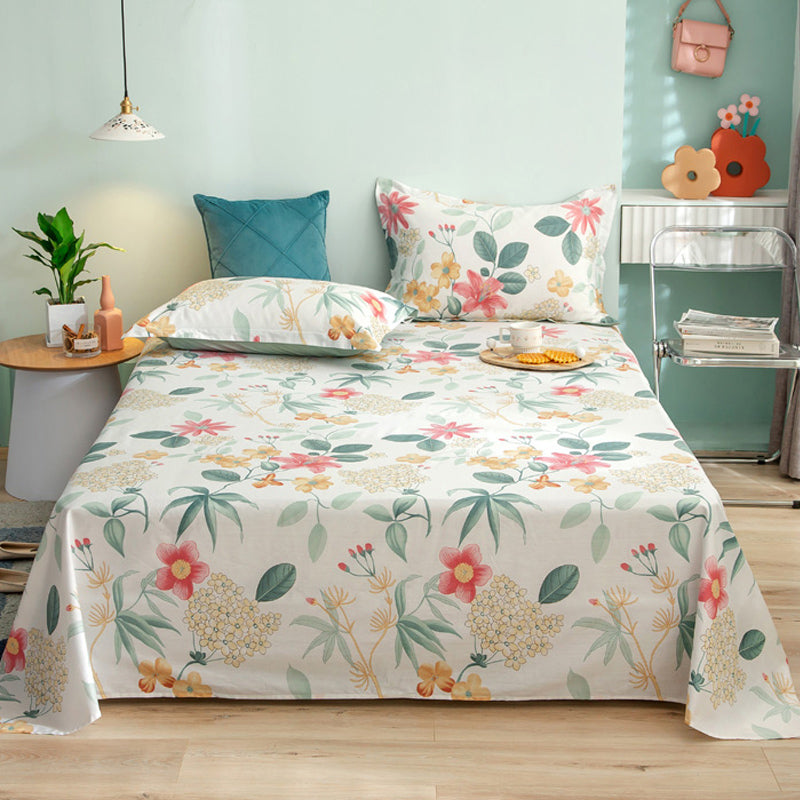 Fashionable Bed Sheet Floral Pattern Non-Pilling Breathable Cotton Sheet