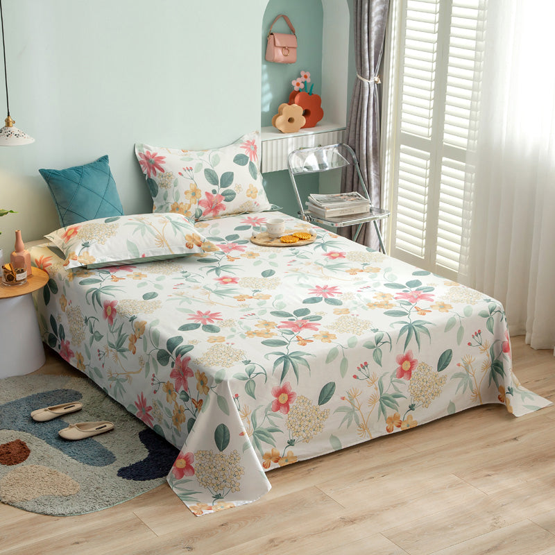 Fashionable Bed Sheet Floral Pattern Non-Pilling Breathable Cotton Sheet