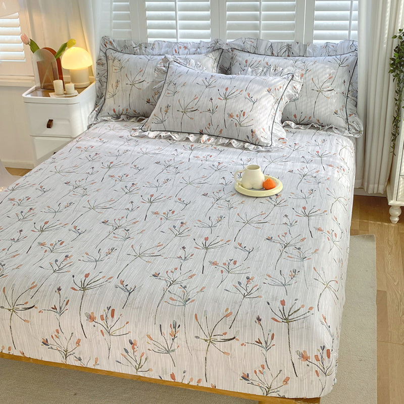 Vintage Fitted Sheet Floral Pattern Non-Pilling Breathable Cotton Fitted Sheet