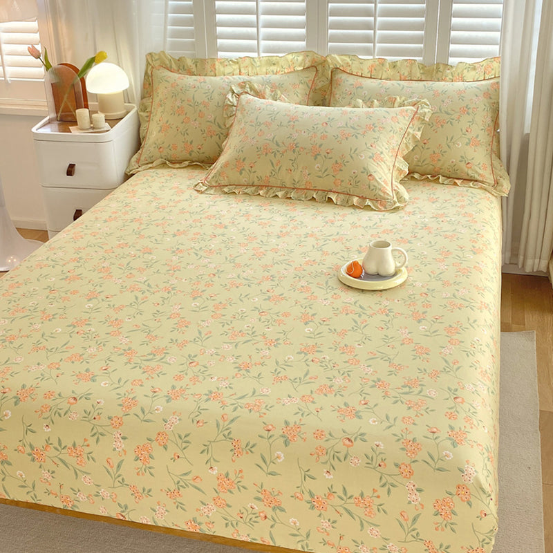 Vintage Fitted Sheet Floral Pattern Non-Pilling Breathable Cotton Fitted Sheet